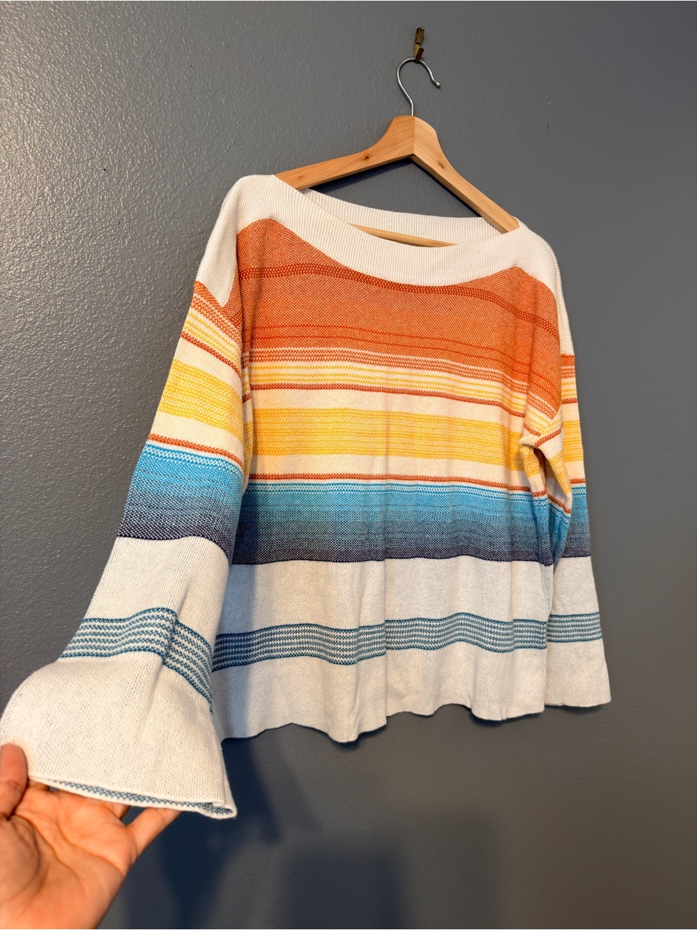 JohnPaulRichard Cotton Multicolor Striped Boatneck Sweater Western Large
